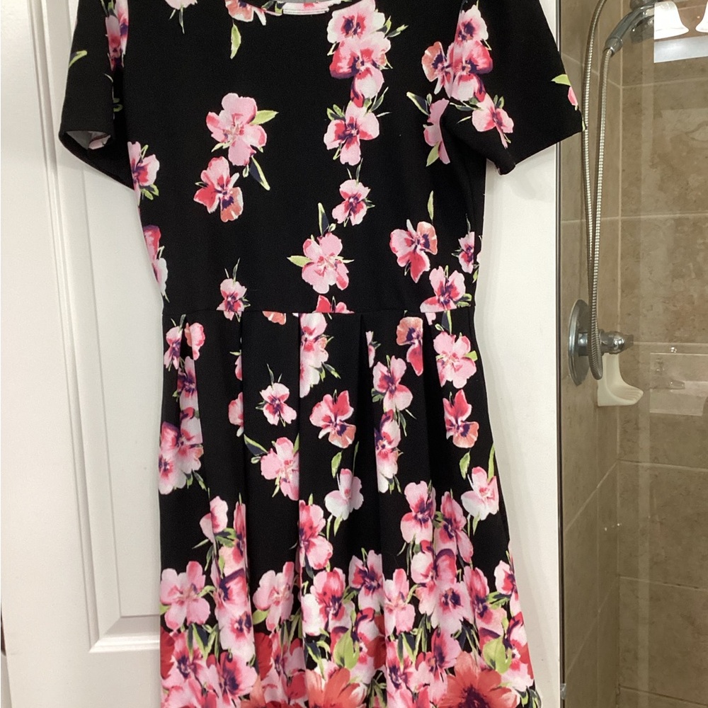 LuLaRoe Black Dress with Pink Floral Design